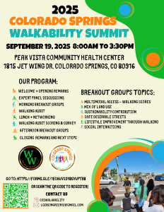 Poster for the 2025 COS Walkability Summit