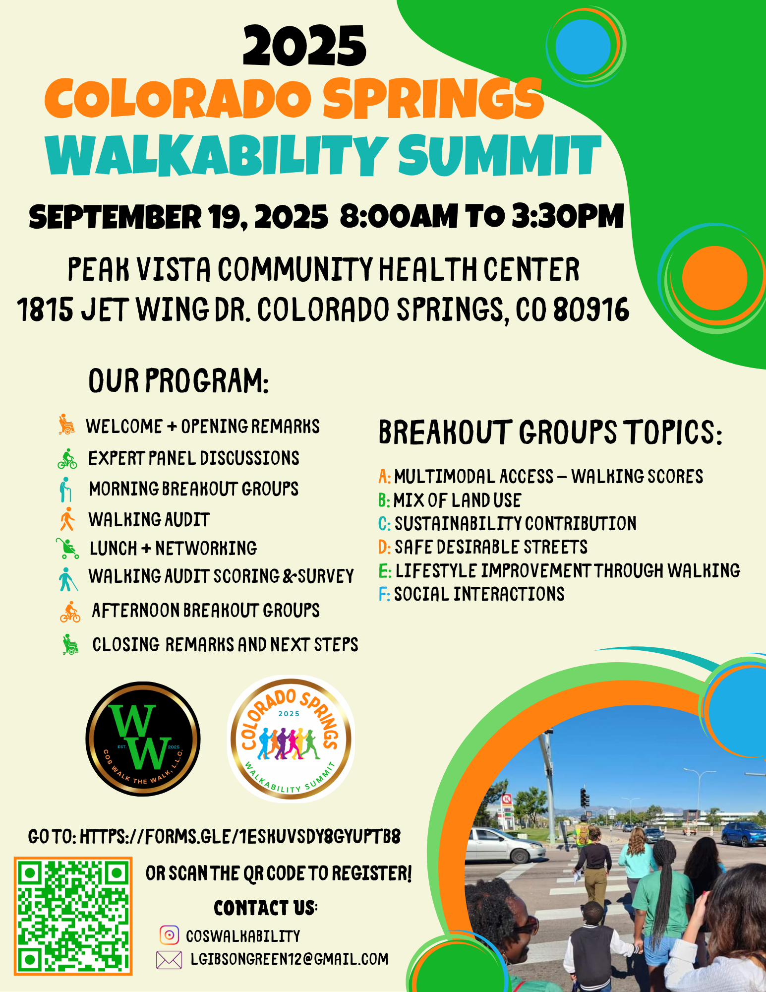 Poster for the 2025 COS Walkability Summit